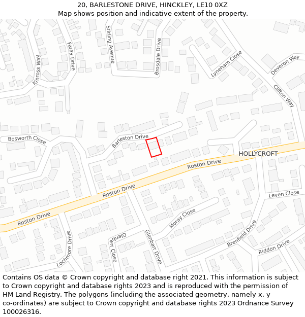 20, BARLESTONE DRIVE, HINCKLEY, LE10 0XZ: Location map and indicative extent of plot