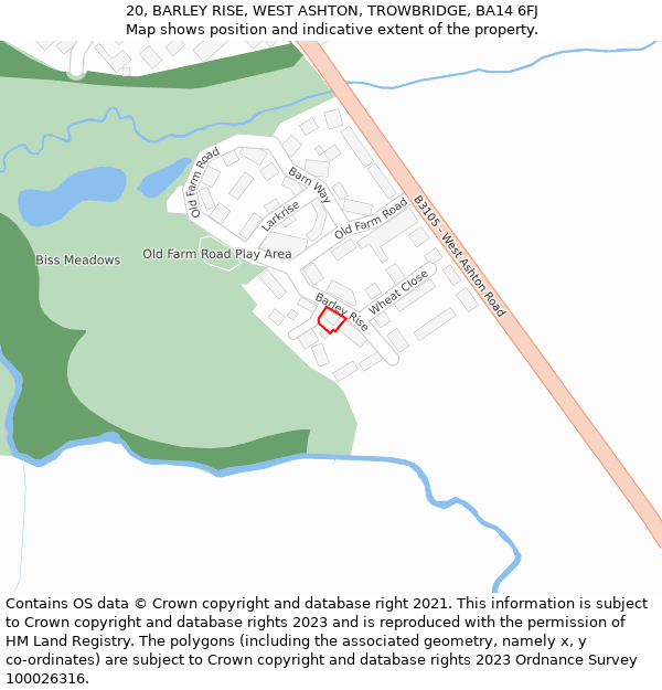 20, BARLEY RISE, WEST ASHTON, TROWBRIDGE, BA14 6FJ: Location map and indicative extent of plot