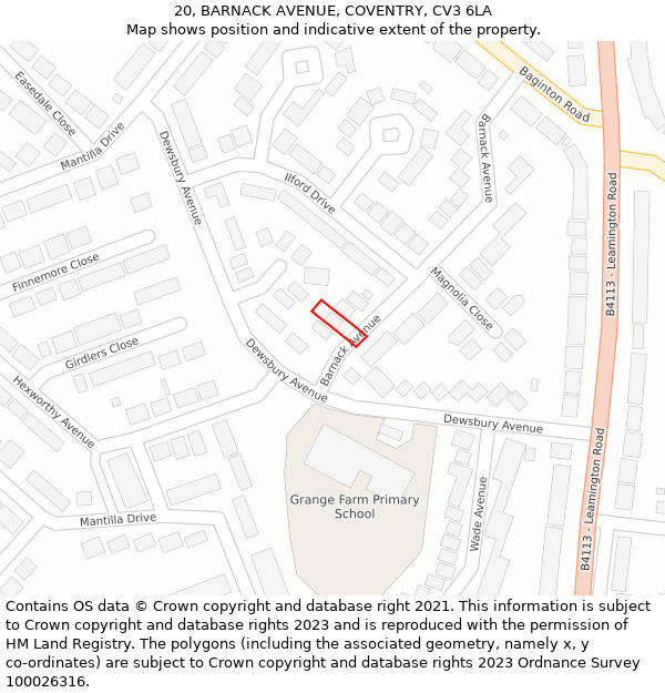 20, BARNACK AVENUE, COVENTRY, CV3 6LA: Location map and indicative extent of plot