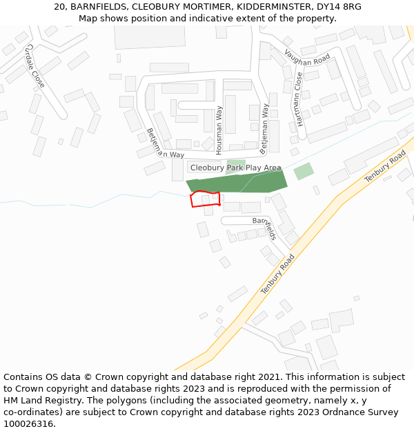 20, BARNFIELDS, CLEOBURY MORTIMER, KIDDERMINSTER, DY14 8RG: Location map and indicative extent of plot