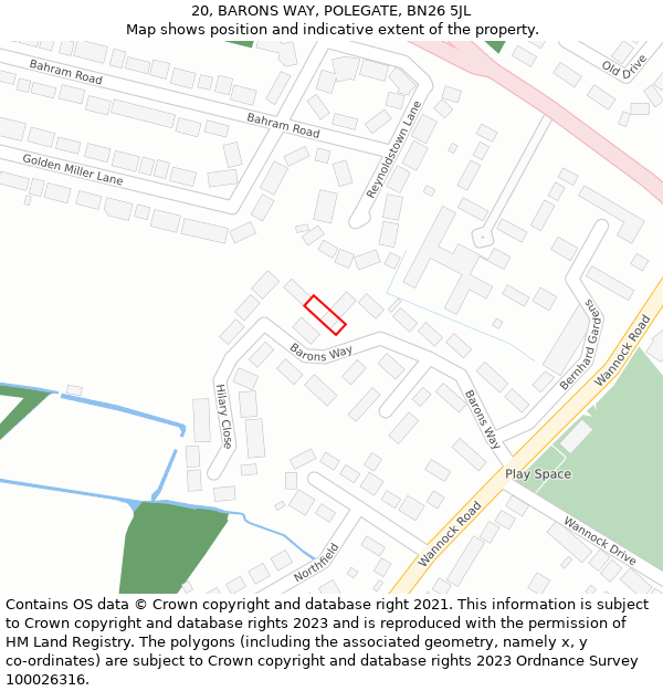 20, BARONS WAY, POLEGATE, BN26 5JL: Location map and indicative extent of plot