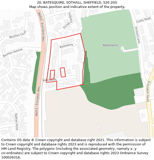 20, BATESQUIRE, SOTHALL, SHEFFIELD, S20 2GS: Location map and indicative extent of plot