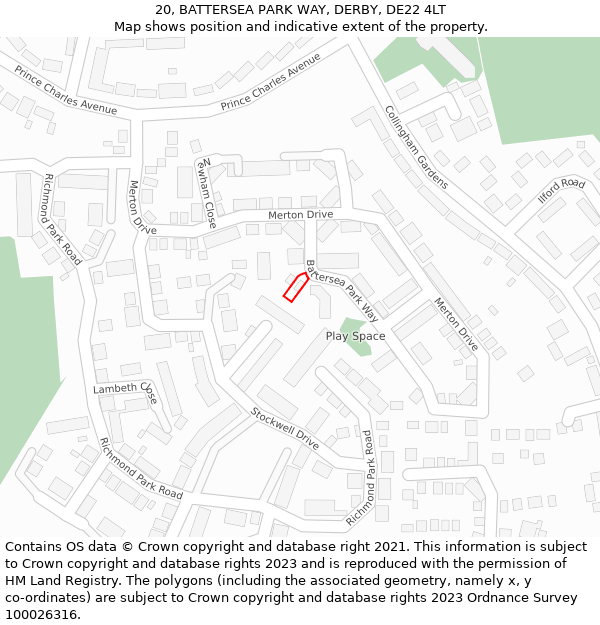 20, BATTERSEA PARK WAY, DERBY, DE22 4LT: Location map and indicative extent of plot