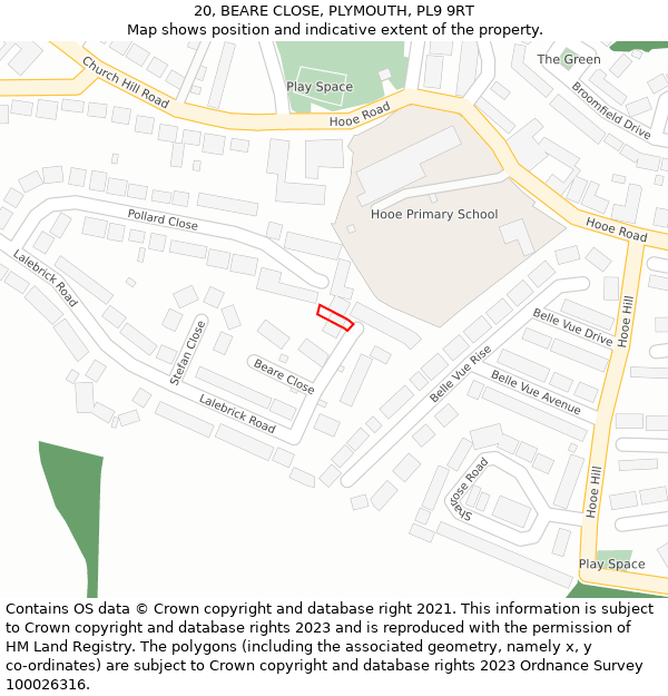 20, BEARE CLOSE, PLYMOUTH, PL9 9RT: Location map and indicative extent of plot