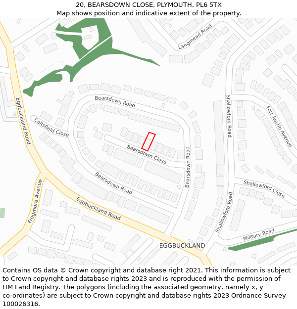 20, BEARSDOWN CLOSE, PLYMOUTH, PL6 5TX: Location map and indicative extent of plot