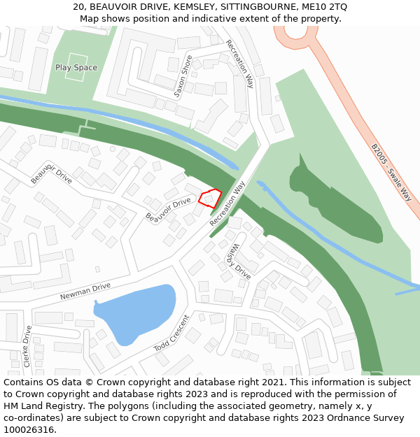 20, BEAUVOIR DRIVE, KEMSLEY, SITTINGBOURNE, ME10 2TQ: Location map and indicative extent of plot