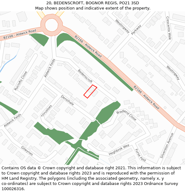 20, BEDENSCROFT, BOGNOR REGIS, PO21 3SD: Location map and indicative extent of plot