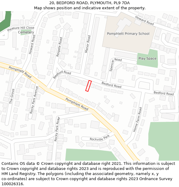 20, BEDFORD ROAD, PLYMOUTH, PL9 7DA: Location map and indicative extent of plot