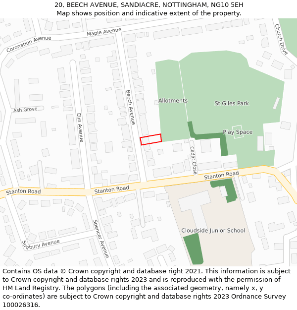 20, BEECH AVENUE, SANDIACRE, NOTTINGHAM, NG10 5EH: Location map and indicative extent of plot
