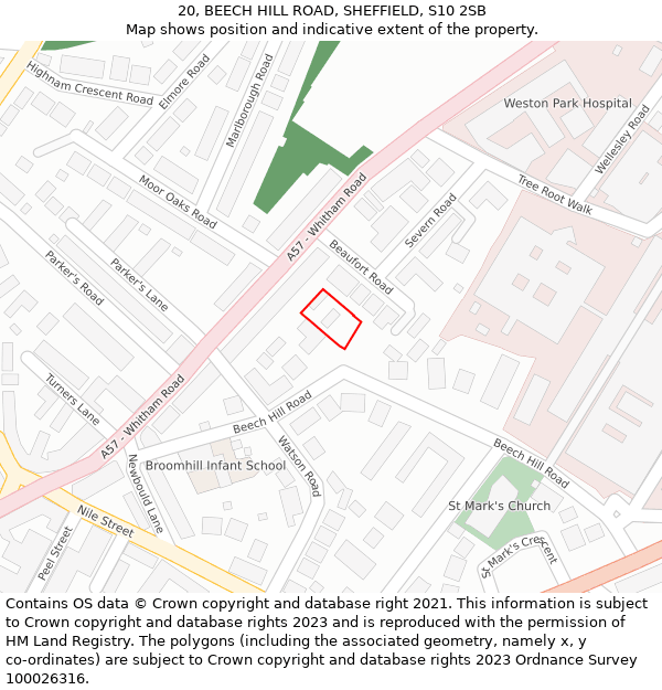 20, BEECH HILL ROAD, SHEFFIELD, S10 2SB: Location map and indicative extent of plot