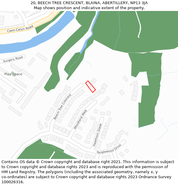 20, BEECH TREE CRESCENT, BLAINA, ABERTILLERY, NP13 3JA: Location map and indicative extent of plot
