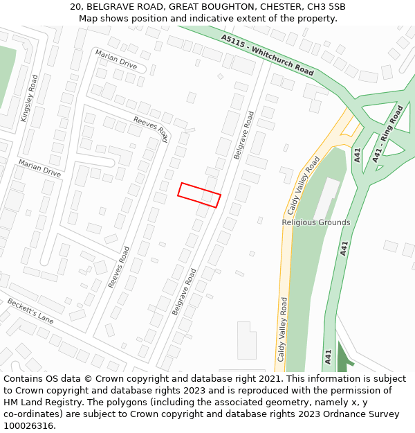 20, BELGRAVE ROAD, GREAT BOUGHTON, CHESTER, CH3 5SB: Location map and indicative extent of plot