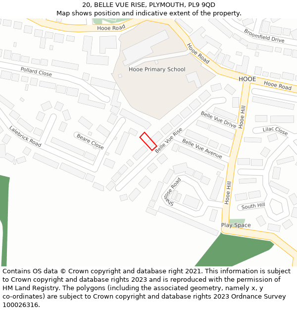 20, BELLE VUE RISE, PLYMOUTH, PL9 9QD: Location map and indicative extent of plot