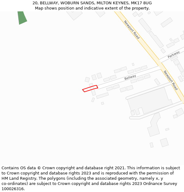 20, BELLWAY, WOBURN SANDS, MILTON KEYNES, MK17 8UG: Location map and indicative extent of plot