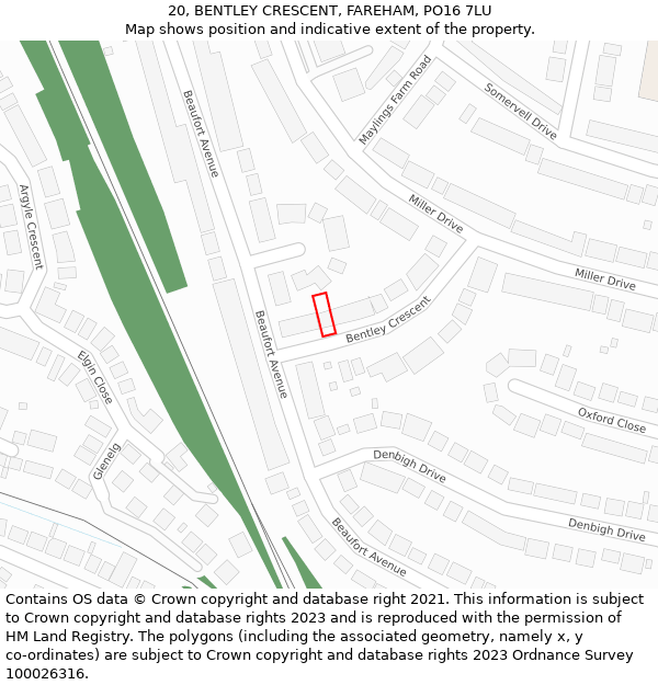 20, BENTLEY CRESCENT, FAREHAM, PO16 7LU: Location map and indicative extent of plot