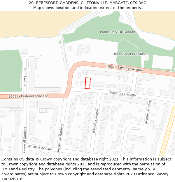 20, BERESFORD GARDENS, CLIFTONVILLE, MARGATE, CT9 3AG: Location map and indicative extent of plot