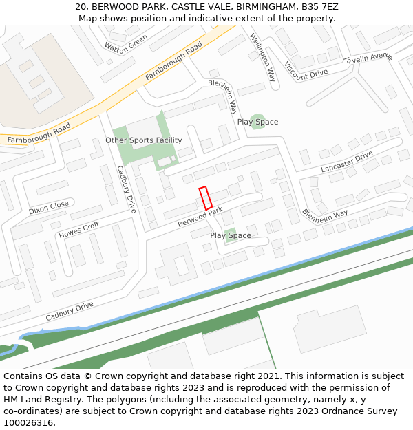 20, BERWOOD PARK, CASTLE VALE, BIRMINGHAM, B35 7EZ: Location map and indicative extent of plot