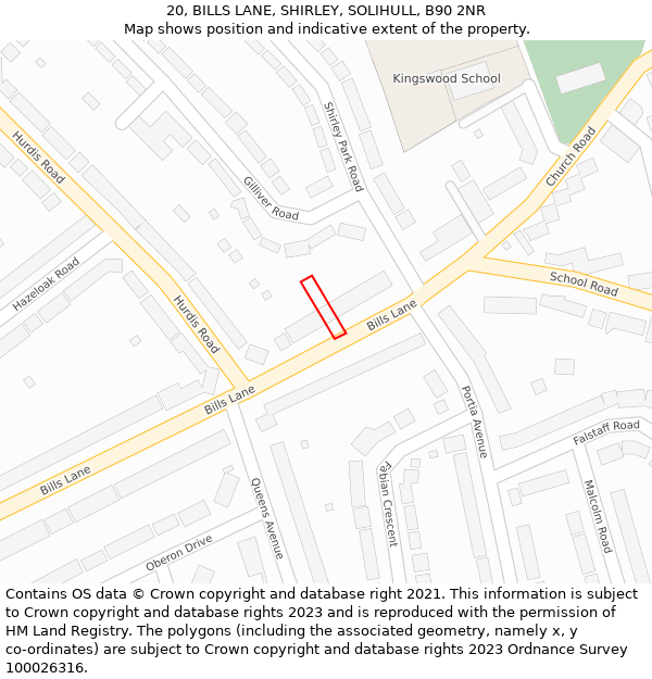 20, BILLS LANE, SHIRLEY, SOLIHULL, B90 2NR: Location map and indicative extent of plot