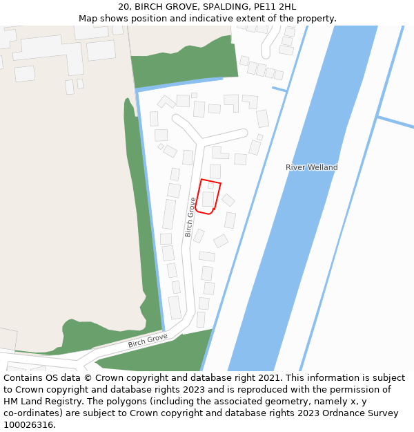 20, BIRCH GROVE, SPALDING, PE11 2HL: Location map and indicative extent of plot