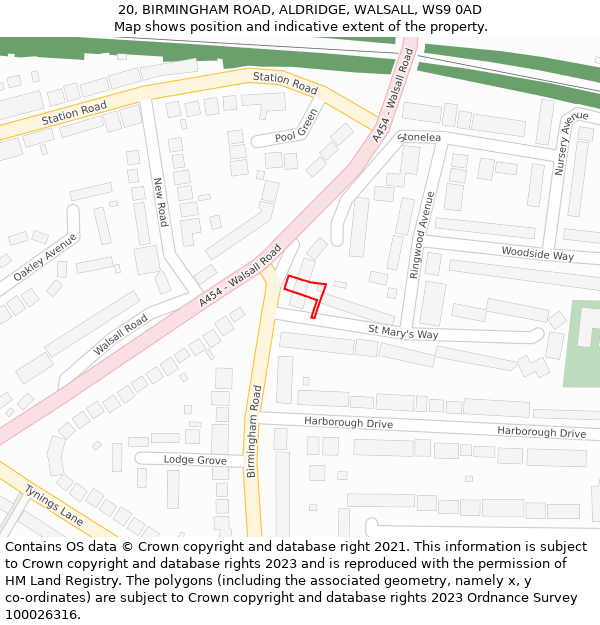 20, BIRMINGHAM ROAD, ALDRIDGE, WALSALL, WS9 0AD: Location map and indicative extent of plot