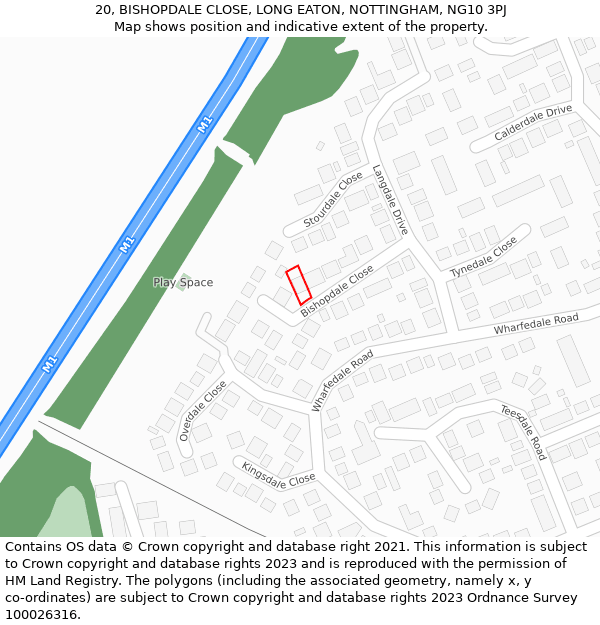 20, BISHOPDALE CLOSE, LONG EATON, NOTTINGHAM, NG10 3PJ: Location map and indicative extent of plot