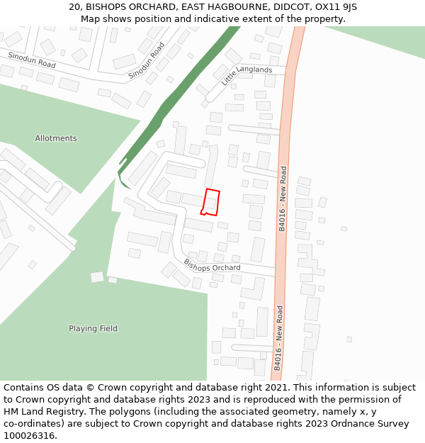 20, BISHOPS ORCHARD, EAST HAGBOURNE, DIDCOT, OX11 9JS: Location map and indicative extent of plot