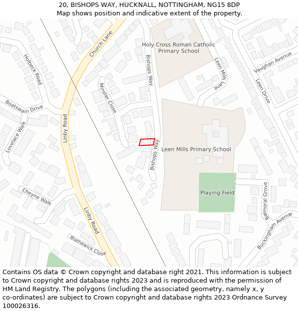 20, BISHOPS WAY, HUCKNALL, NOTTINGHAM, NG15 8DP: Location map and indicative extent of plot