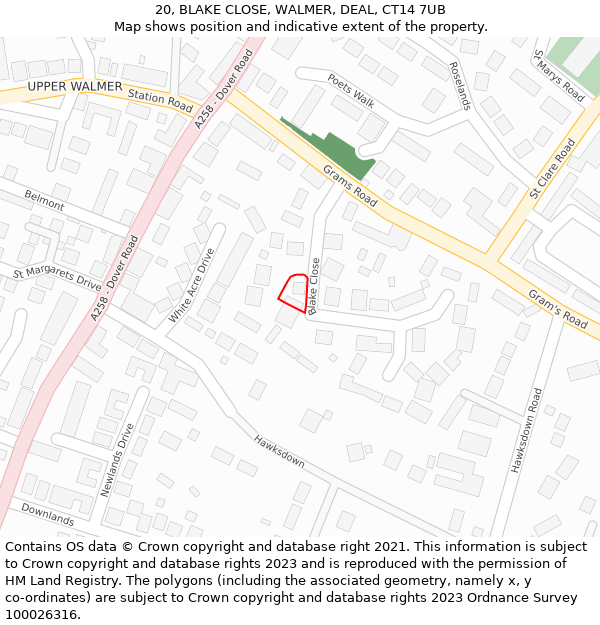 20, BLAKE CLOSE, WALMER, DEAL, CT14 7UB: Location map and indicative extent of plot