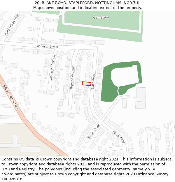 20, BLAKE ROAD, STAPLEFORD, NOTTINGHAM, NG9 7HL: Location map and indicative extent of plot