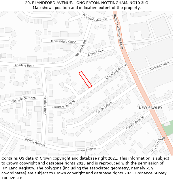 20, BLANDFORD AVENUE, LONG EATON, NOTTINGHAM, NG10 3LG: Location map and indicative extent of plot