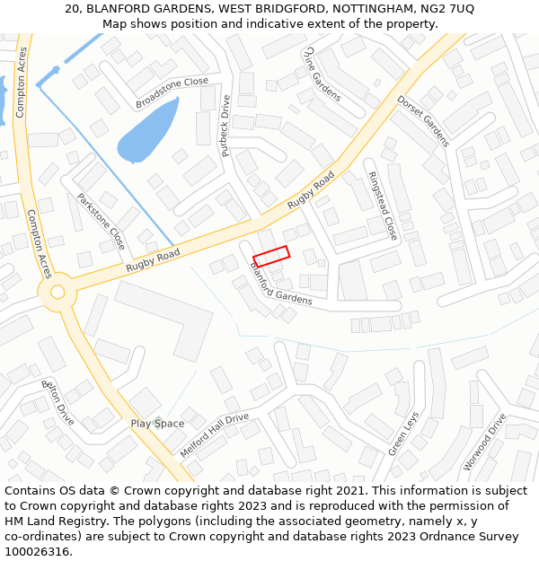 20, BLANFORD GARDENS, WEST BRIDGFORD, NOTTINGHAM, NG2 7UQ: Location map and indicative extent of plot