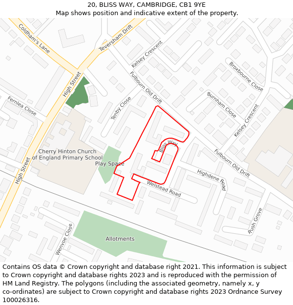 20, BLISS WAY, CAMBRIDGE, CB1 9YE: Location map and indicative extent of plot