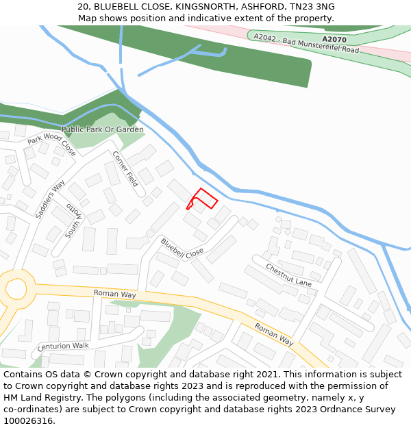 20, BLUEBELL CLOSE, KINGSNORTH, ASHFORD, TN23 3NG: Location map and indicative extent of plot