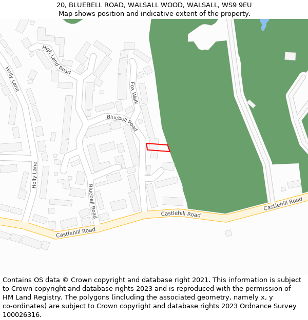 20, BLUEBELL ROAD, WALSALL WOOD, WALSALL, WS9 9EU: Location map and indicative extent of plot