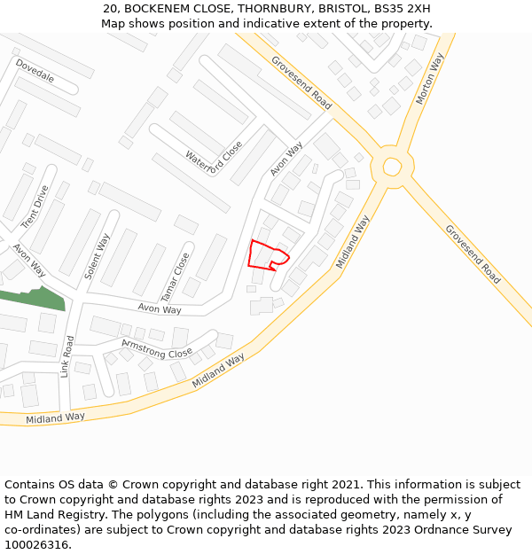 20, BOCKENEM CLOSE, THORNBURY, BRISTOL, BS35 2XH: Location map and indicative extent of plot