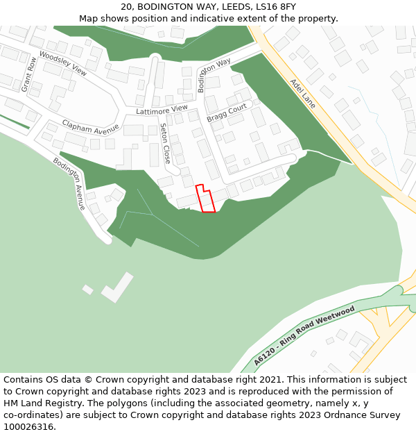 20, BODINGTON WAY, LEEDS, LS16 8FY: Location map and indicative extent of plot