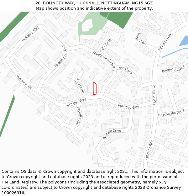 20, BOLINGEY WAY, HUCKNALL, NOTTINGHAM, NG15 6GZ: Location map and indicative extent of plot