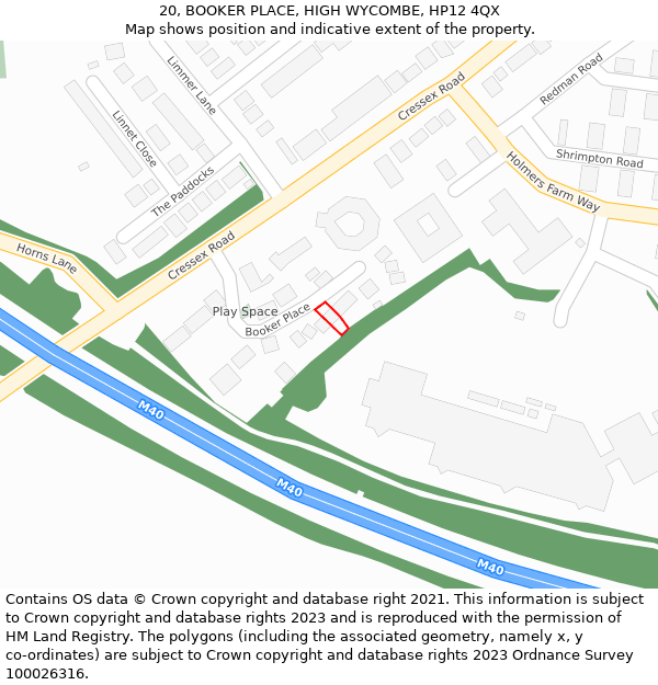 20, BOOKER PLACE, HIGH WYCOMBE, HP12 4QX: Location map and indicative extent of plot