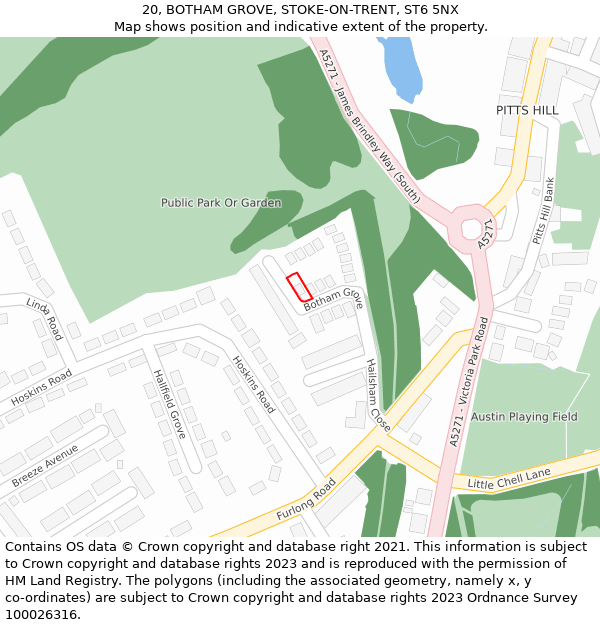 20, BOTHAM GROVE, STOKE-ON-TRENT, ST6 5NX: Location map and indicative extent of plot