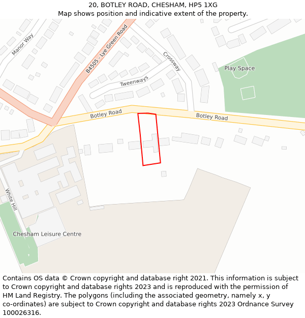 20, BOTLEY ROAD, CHESHAM, HP5 1XG: Location map and indicative extent of plot