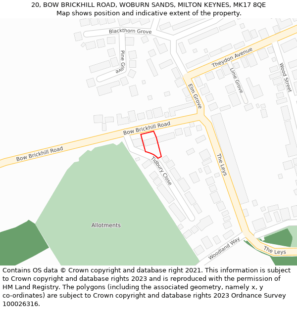 20, BOW BRICKHILL ROAD, WOBURN SANDS, MILTON KEYNES, MK17 8QE: Location map and indicative extent of plot