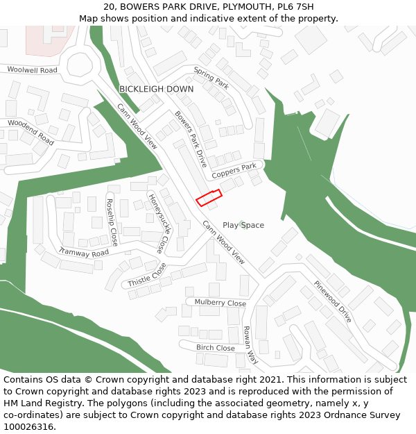 20, BOWERS PARK DRIVE, PLYMOUTH, PL6 7SH: Location map and indicative extent of plot