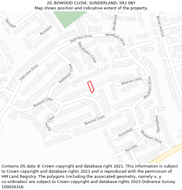 20, BOWOOD CLOSE, SUNDERLAND, SR2 0BY: Location map and indicative extent of plot