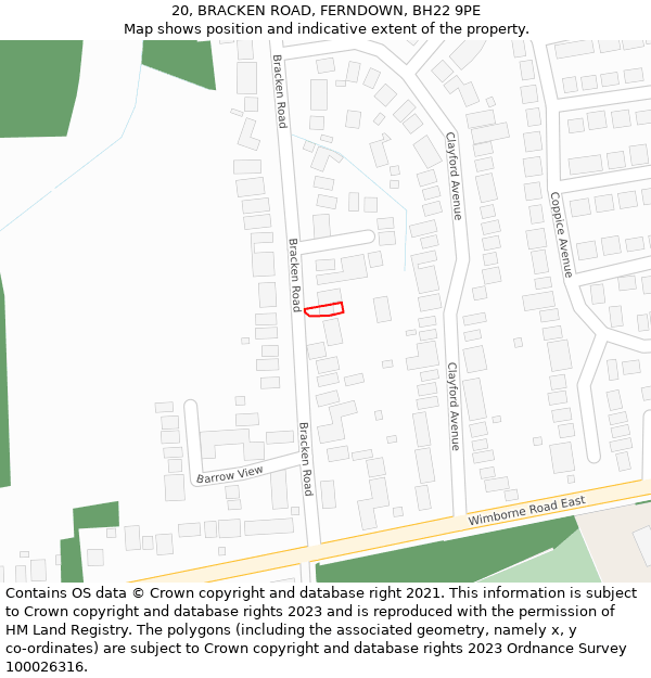 20, BRACKEN ROAD, FERNDOWN, BH22 9PE: Location map and indicative extent of plot