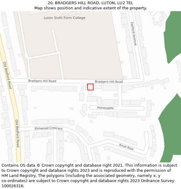 20, BRADGERS HILL ROAD, LUTON, LU2 7EL: Location map and indicative extent of plot