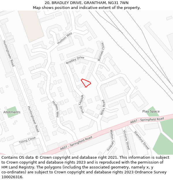 20, BRADLEY DRIVE, GRANTHAM, NG31 7WN: Location map and indicative extent of plot