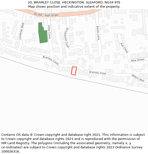 20, BRAMLEY CLOSE, HECKINGTON, SLEAFORD, NG34 9TE: Location map and indicative extent of plot