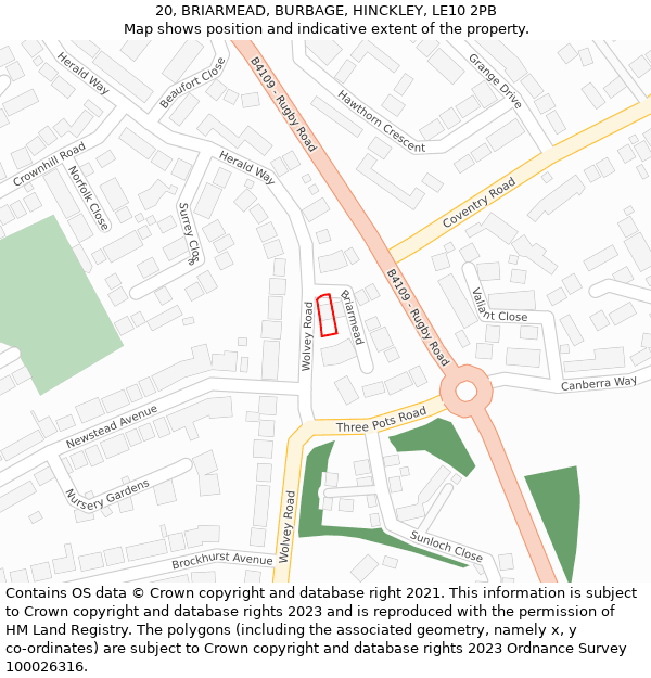 20, BRIARMEAD, BURBAGE, HINCKLEY, LE10 2PB: Location map and indicative extent of plot