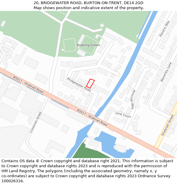 20, BRIDGEWATER ROAD, BURTON-ON-TRENT, DE14 2GD: Location map and indicative extent of plot