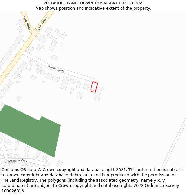20, BRIDLE LANE, DOWNHAM MARKET, PE38 9QZ: Location map and indicative extent of plot